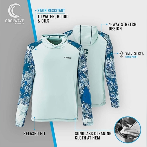 Striker Men's LoTide Ultralight Stain Resistant Fishing Hoody Size 2XL Aqua 2207 - Picture 13 of 14